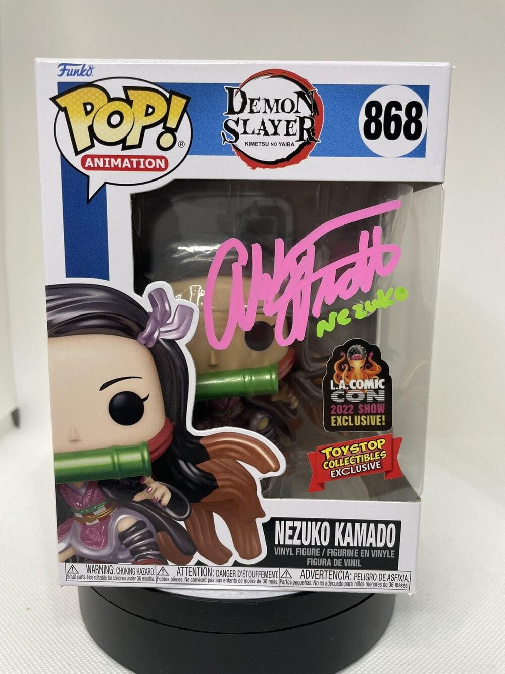 Funko Pop Nezuko Kamado 868 LA Comic Con 2022 Exc signed by Abby Trott. JSA